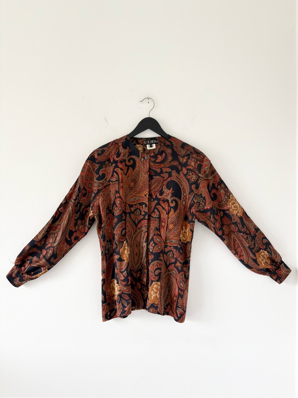 80s Vintage Escada 100% Silk Paisley Print Blouse